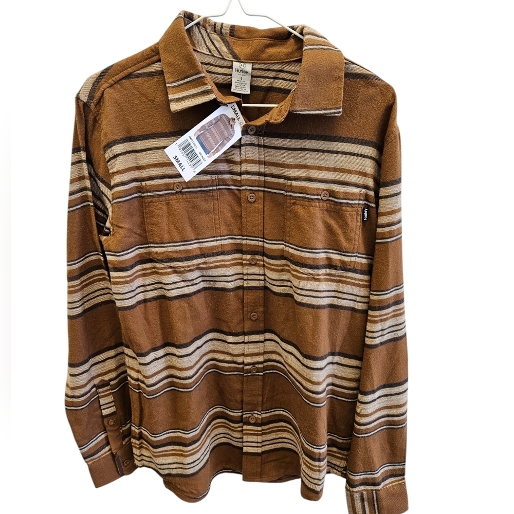 Hurley Bronzed Striped Flannel Button Down Shirt Mens NEW